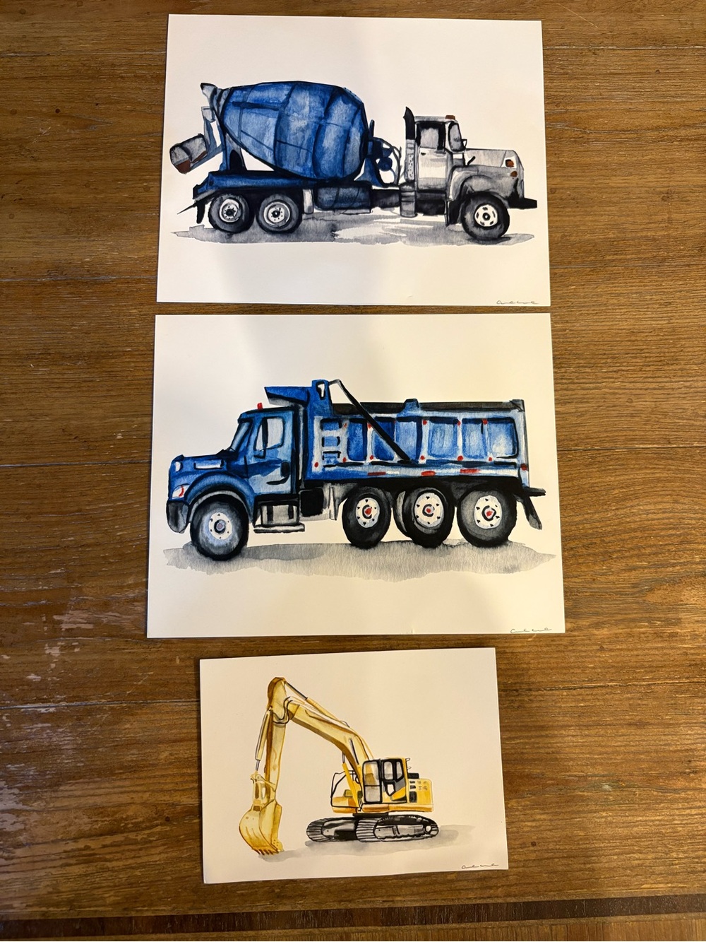 Set of 3 Construction Vehicle Paintings